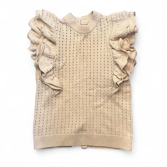 Button Ruffled Knit Sweater - Picture 1 of 6